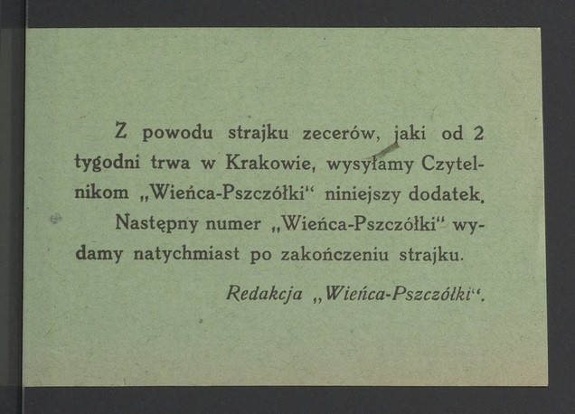 [Ogłoszenie z powodu strajku zecerów]