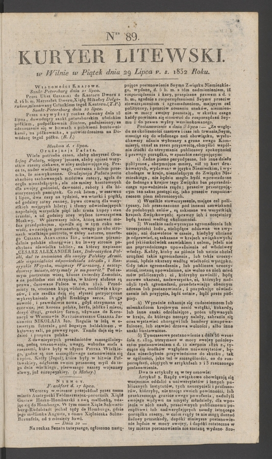 Kuryer Litewski. 1832, numer 89