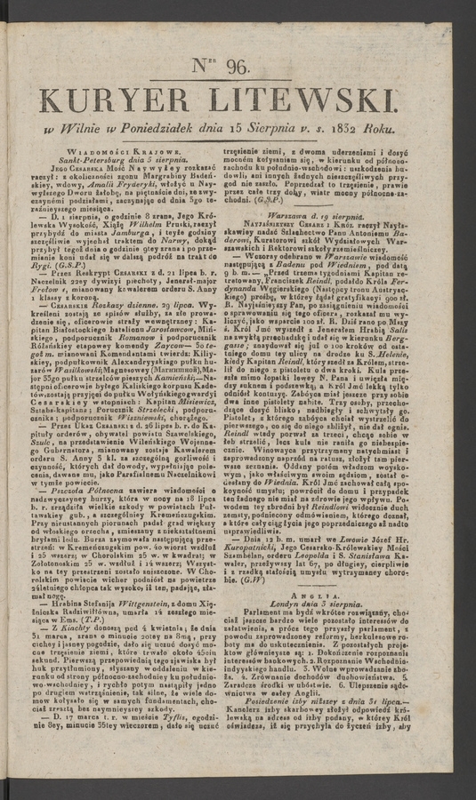 Kuryer Litewski. 1832, numer 96
