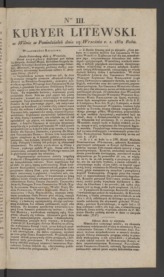 Kuryer Litewski. 1832, numer 111