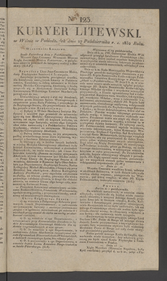 Kuryer Litewski. 1832, numer 123