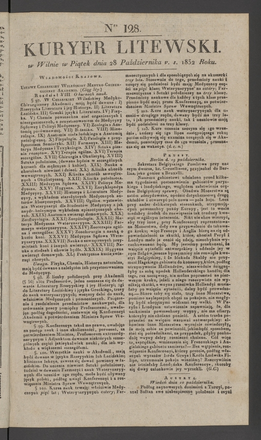 Kuryer Litewski. 1832, numer 128