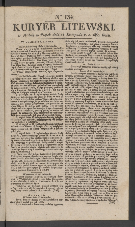 Kuryer Litewski. 1832, numer 134