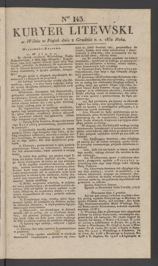 Kuryer Litewski. 1832, numer 143