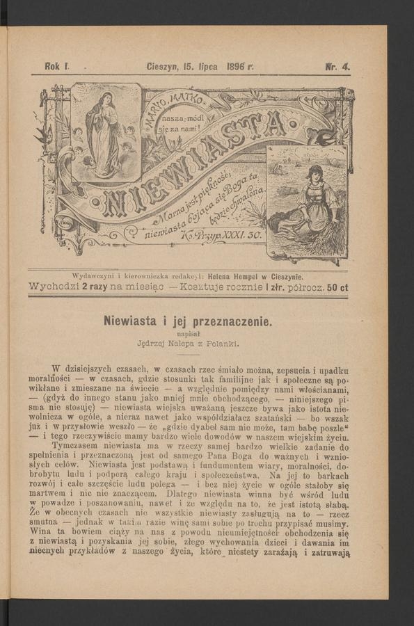 Niewiasta. Rok 1, 1896, numer 4