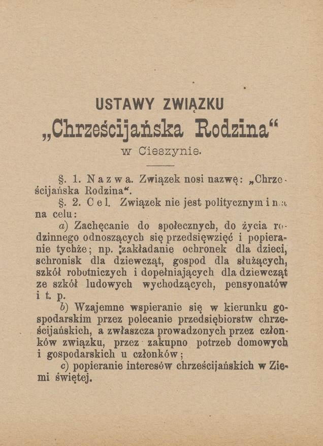 Ustawy Związku „Chrześcijańska Rodzina” w Cieszynie
