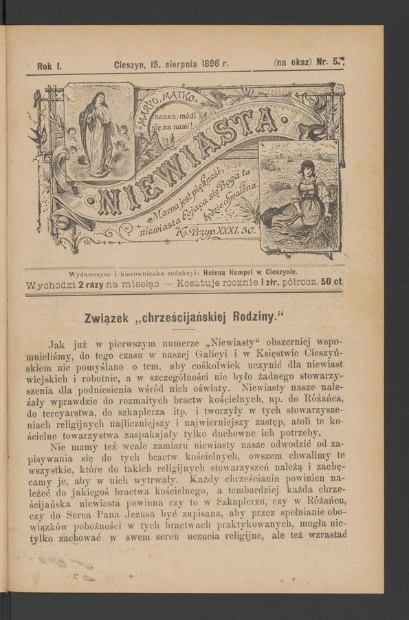 Niewiasta. Rok 1, 1896, numer 5 (na okaz)