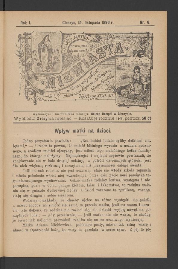 Niewiasta. Rok 1, 1896, numer 8