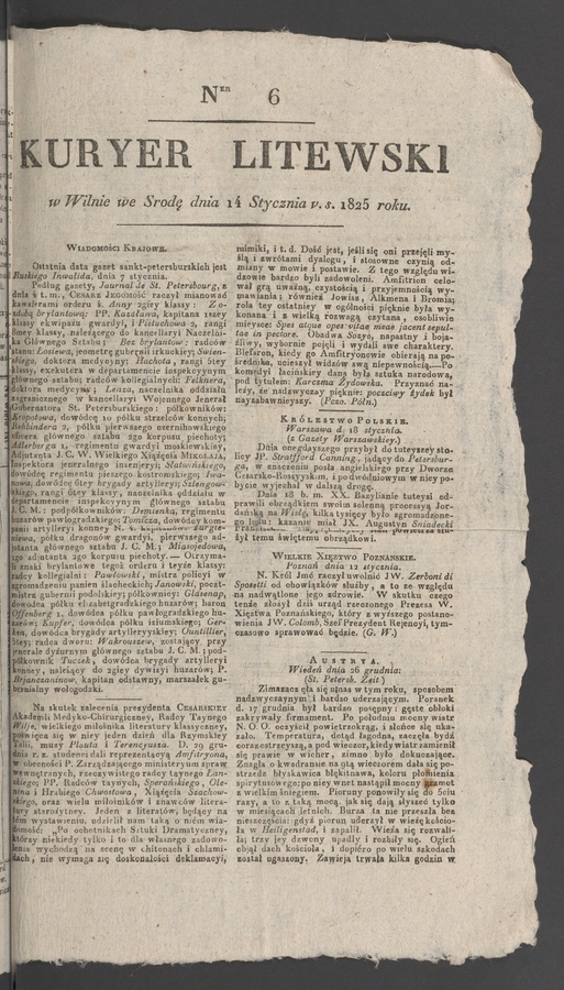 Kuryer Litewski. 1825, numer 6