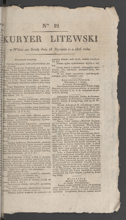 Kuryer Litewski. 1825, numer 12