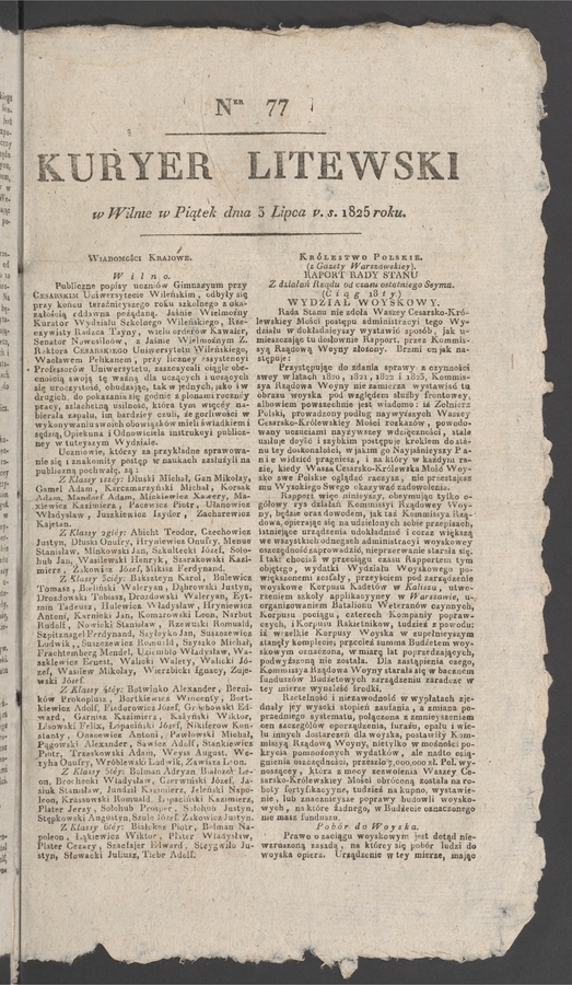 Kuryer Litewski. 1825, numer 77