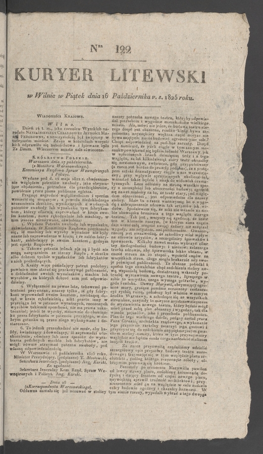 Kuryer Litewski. 1825, numer 122