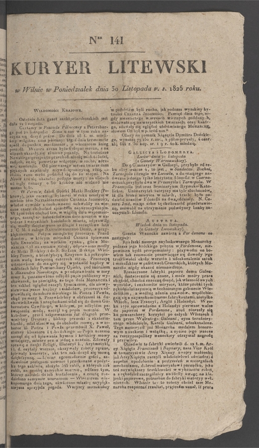 Kuryer Litewski. 1825, numer 141