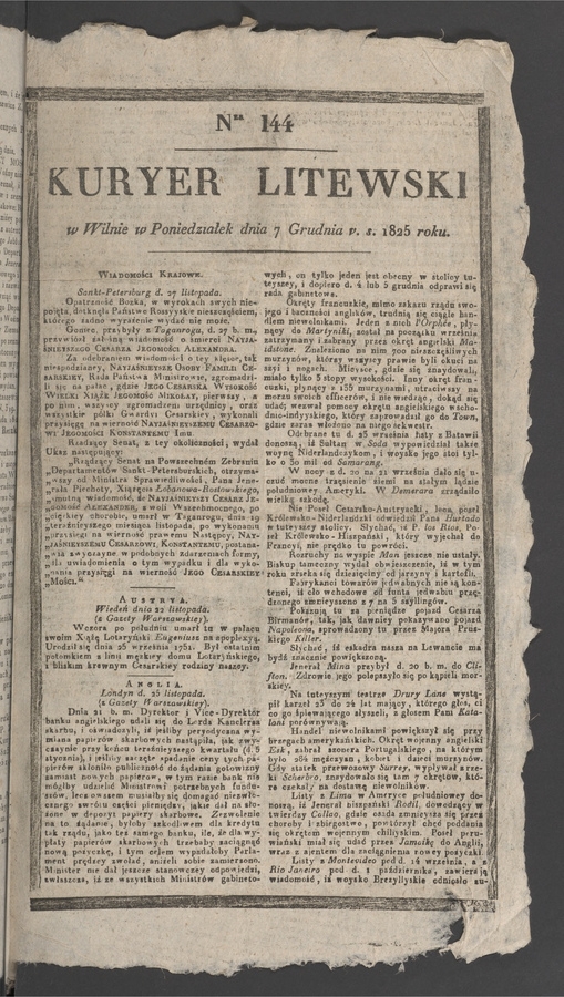 Kuryer Litewski. 1825, numer 144