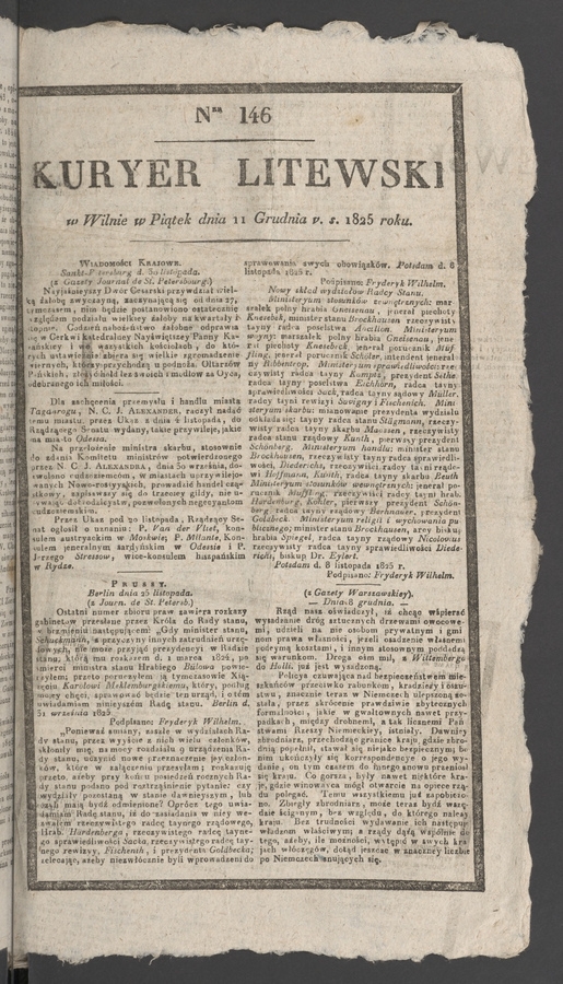 Kuryer Litewski. 1825, numer 146