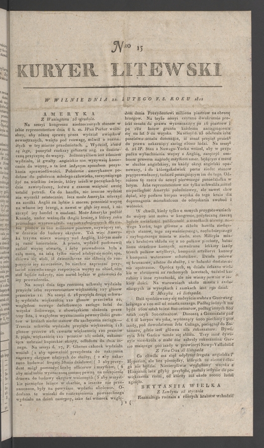 Kuryer Litewski. 1812, numero 15