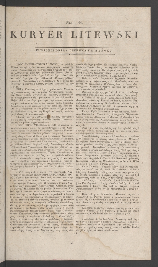 Kuryer Litewski. 1812, numero 44