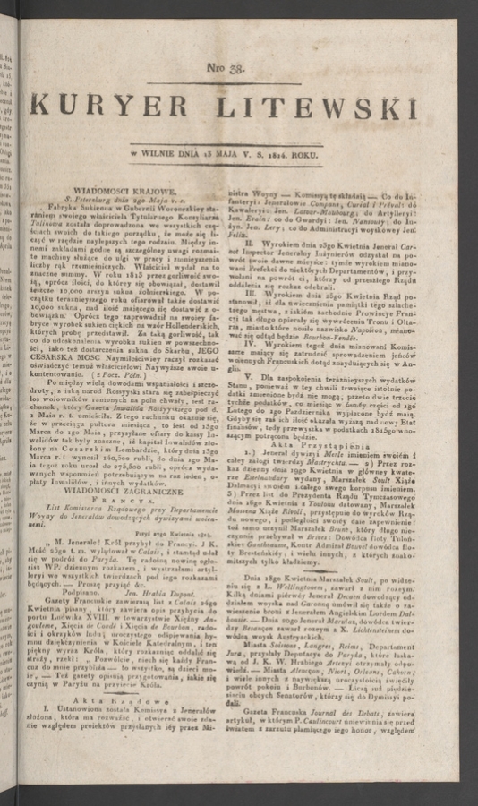 Kuryer Litewski. 1814, numero 38