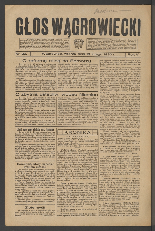 Głos Wągrowiecki. Rok 5, 1930, numer 20