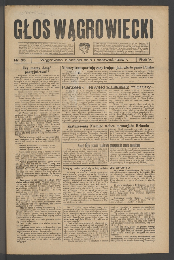 Głos Wągrowiecki. Rok 5, 1930, numer 63