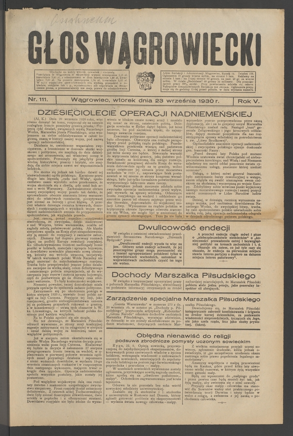 Głos Wągrowiecki. Rok 5, 1930, numer 111