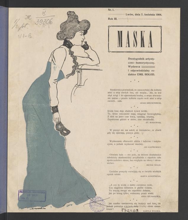 Maska : dwutygodnik artystyczno-humorystyczny. Rok 3, 1904, numer 1