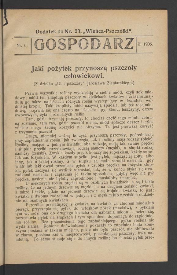 Gospodarz : dodatek do numeru 23 „Wieńca-Pszczółki”. 1905, numer 6